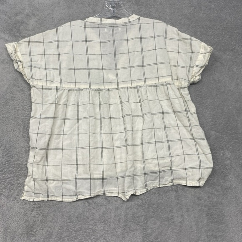 Madewell Shirt Womens XS White Check Boxy V Neck Cotton Pullover Short Sleeve - Picture 7 of 8